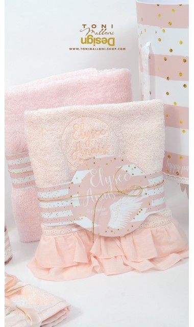 Trusou de botez cu aripi de ingeri si buline gold personalizat, Gold Wings  4
